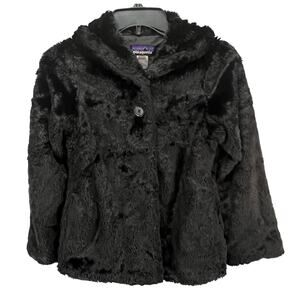 Patagonia Pelage Jacket Girls L Black High Pile Fleece Soft Faux Fur Outdoors